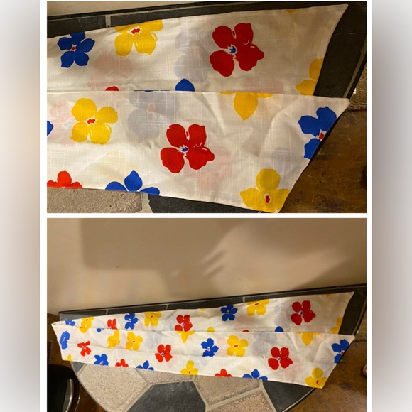 Vintage Accessories - 70s Hibiscus Floral Sash Belt 72”L Red Blue Yellow Vintage